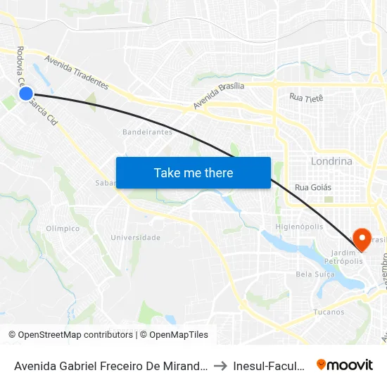 Avenida Gabriel Freceiro De Miranda, 1231 to Inesul-Faculdade map