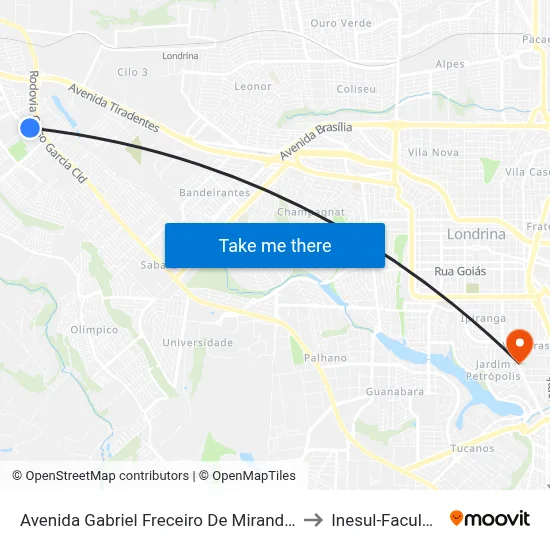Avenida Gabriel Freceiro De Miranda, 1231 to Inesul-Faculdade map