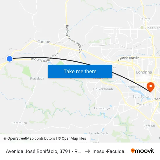 Avenida José Bonifácio, 3791 - Rota to Inesul-Faculdade map
