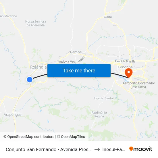 Conjunto San Fernando - Avenida Presidente Getúlio Vargas to Inesul-Faculdade map