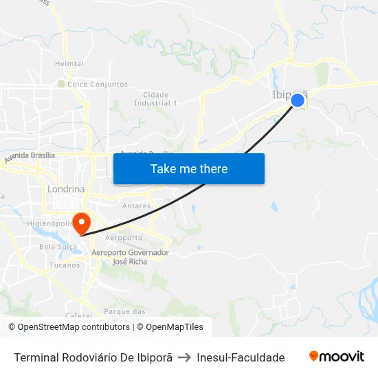 Terminal Rodoviário De Ibiporã to Inesul-Faculdade map