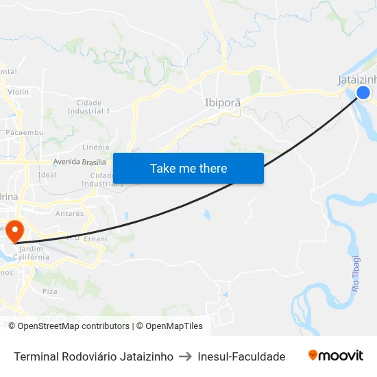 Terminal Rodoviário Jataizinho to Inesul-Faculdade map
