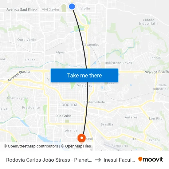 Rodovia Carlos João Strass - Planet Shopping to Inesul-Faculdade map