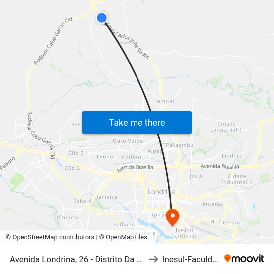 Avenida Londrina, 26 - Distrito Da Warta to Inesul-Faculdade map