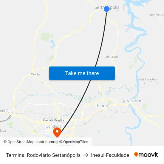 Terminal Rodoviário Sertanópolis to Inesul-Faculdade map