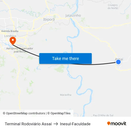 Terminal Rodoviário Assaí to Inesul-Faculdade map