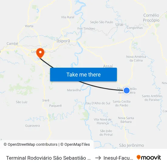 Terminal Rodoviário São Sebastião Da Amoreira to Inesul-Faculdade map