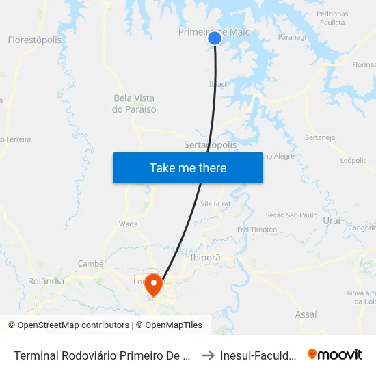 Terminal Rodoviário Primeiro De Maio to Inesul-Faculdade map
