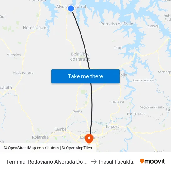 Terminal Rodoviário Alvorada Do Sul to Inesul-Faculdade map