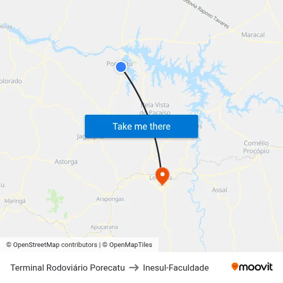 Terminal Rodoviário Porecatu to Inesul-Faculdade map
