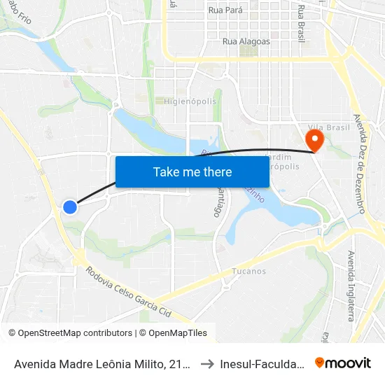 Avenida Madre Leônia Milito, 2121 to Inesul-Faculdade map