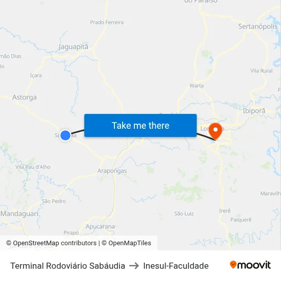Terminal Rodoviário Sabáudia to Inesul-Faculdade map