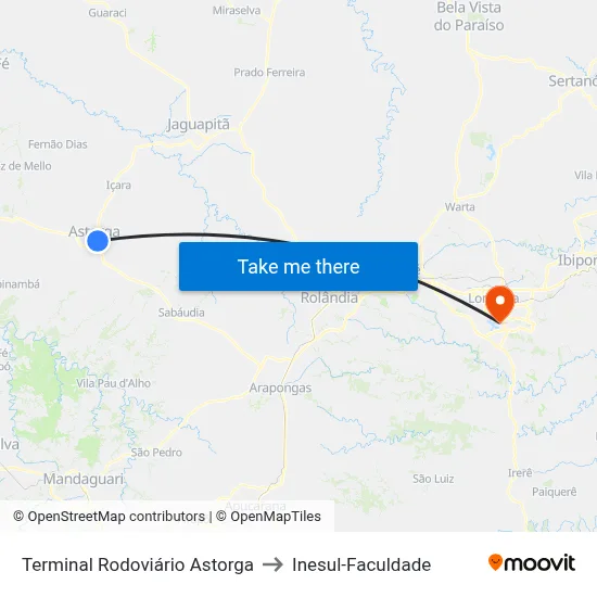 Terminal Rodoviário Astorga to Inesul-Faculdade map