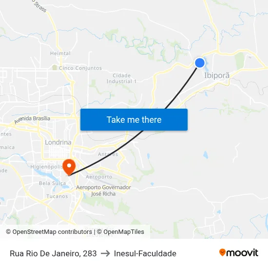 Rua Rio De Janeiro, 283 to Inesul-Faculdade map