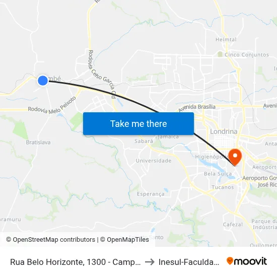 Rua Belo Horizonte, 1300 - Campel to Inesul-Faculdade map