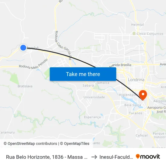 Rua Belo Horizonte, 1836 - Massa Movéis to Inesul-Faculdade map