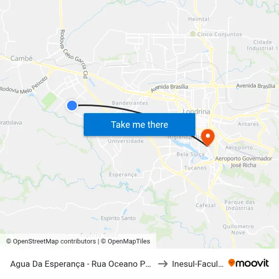 Agua Da Esperança - Rua Oceano Pacífico, 279 to Inesul-Faculdade map