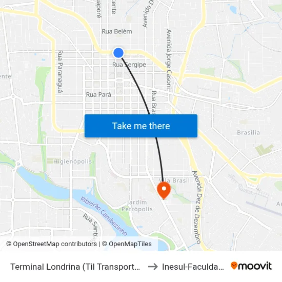 Terminal Londrina (Til Transportes) to Inesul-Faculdade map