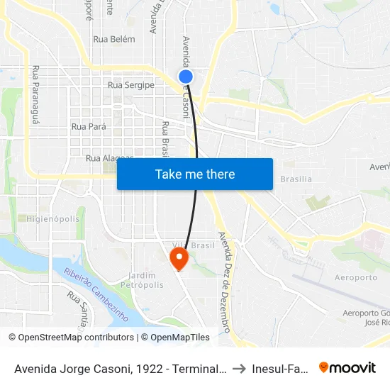 Avenida Jorge Casoni, 1922 - Terminal Rodoviário Londrina to Inesul-Faculdade map