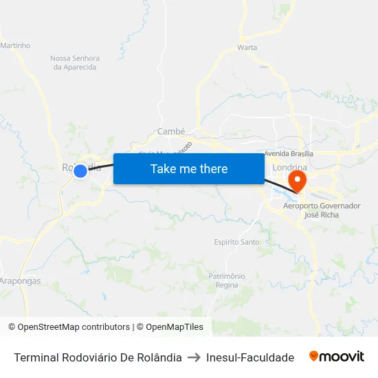 Terminal Rodoviário De Rolândia to Inesul-Faculdade map