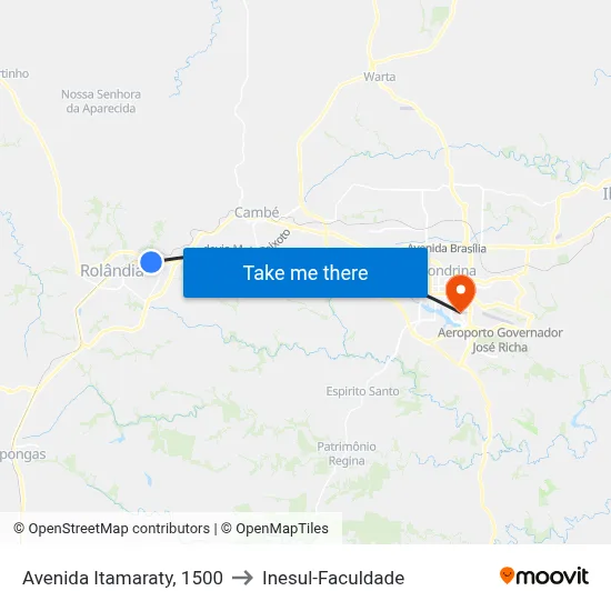 Avenida Itamaraty, 1500 to Inesul-Faculdade map