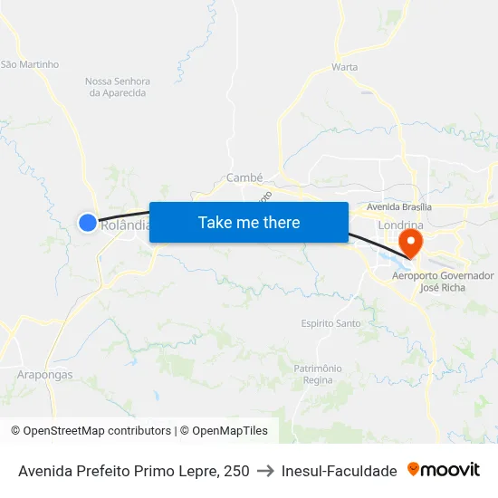 Avenida Prefeito Primo Lepre, 250 to Inesul-Faculdade map