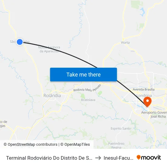 Terminal Rodoviário Do Distrito De São Martinho to Inesul-Faculdade map