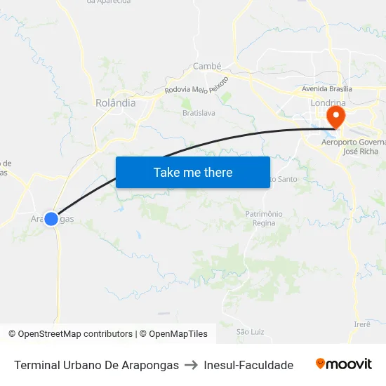 Terminal Urbano De Arapongas to Inesul-Faculdade map