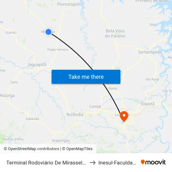 Terminal Rodoviário De Mirasselva to Inesul-Faculdade map
