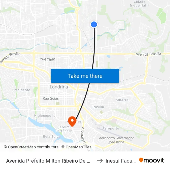 Avenida Prefeito Milton Ribeiro De Menezes, 715 to Inesul-Faculdade map