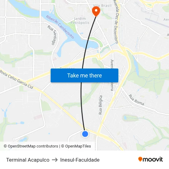 Terminal Acapulco to Inesul-Faculdade map
