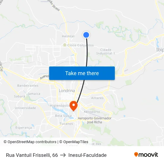 Rua Vantuil Frisselli, 66 to Inesul-Faculdade map