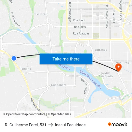 R. Guilherme Farel, 531 to Inesul-Faculdade map