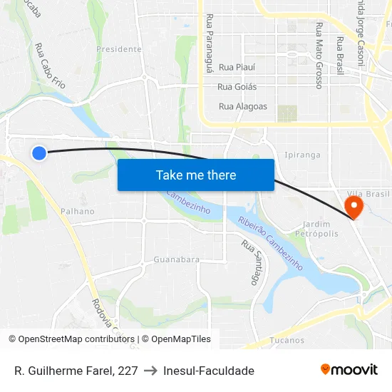 R. Guilherme Farel, 227 to Inesul-Faculdade map