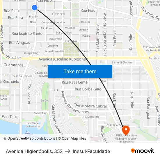 Avenida Higienópolis, 352 to Inesul-Faculdade map