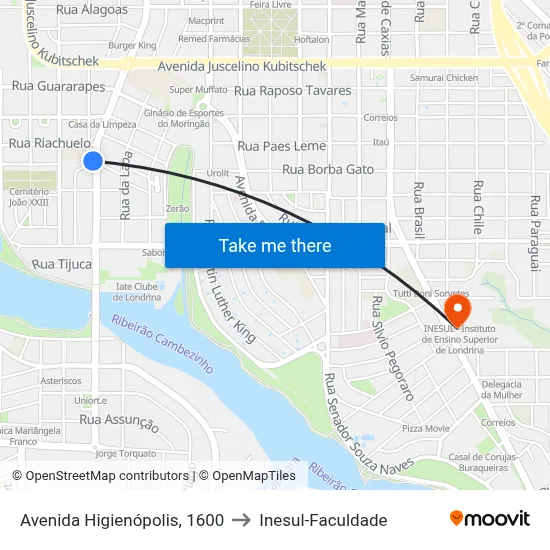 Avenida Higienópolis, 1600 to Inesul-Faculdade map