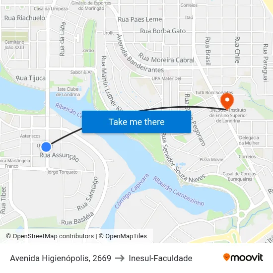 Avenida Higienópolis, 2669 to Inesul-Faculdade map