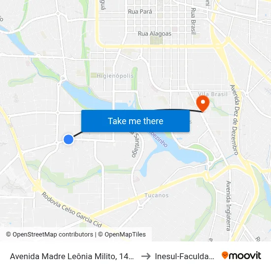 Avenida Madre Leônia Milito, 1400 to Inesul-Faculdade map