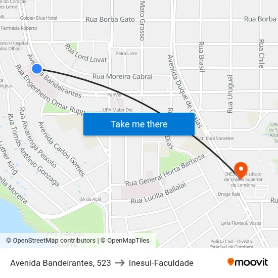 Avenida Bandeirantes, 523 to Inesul-Faculdade map