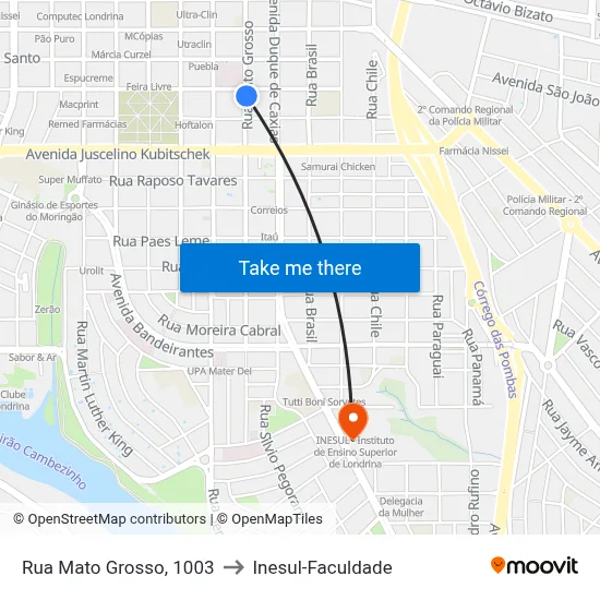 Rua Mato Grosso, 1003 to Inesul-Faculdade map