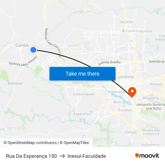 Rua Da Esperança 150 to Inesul-Faculdade map