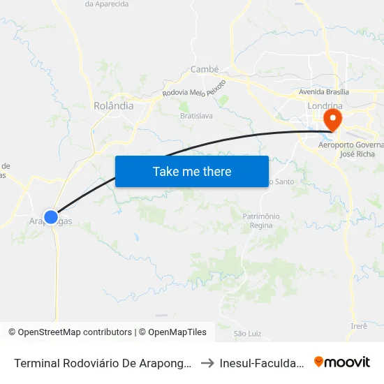 Terminal Rodoviário De Arapongas to Inesul-Faculdade map
