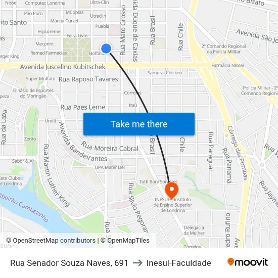Rua Senador Souza Naves, 691 to Inesul-Faculdade map