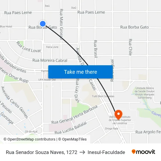 Rua Senador Souza Naves, 1272 to Inesul-Faculdade map