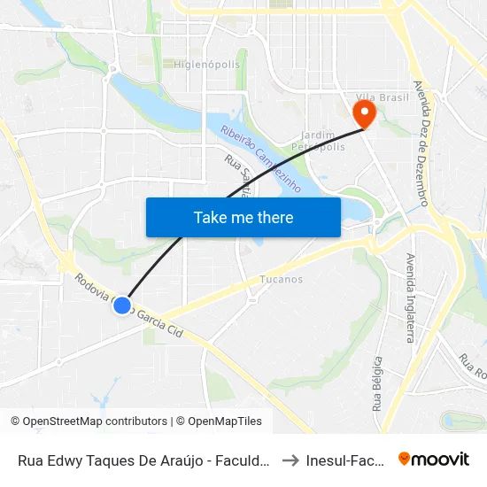 Rua Edwy Taques De Araújo - Faculdades Pitágoras to Inesul-Faculdade map