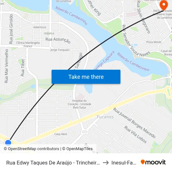 Rua Edwy Taques De Araújo - Trincheira Waldemar Sprenger to Inesul-Faculdade map