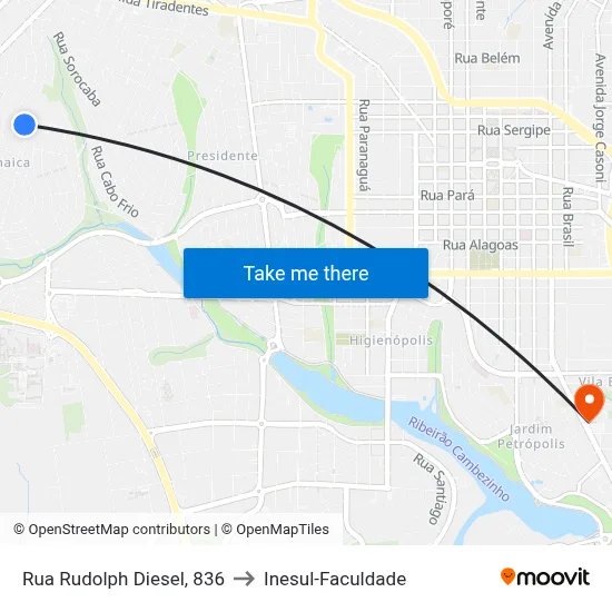 Rua Rudolph Diesel, 836 to Inesul-Faculdade map