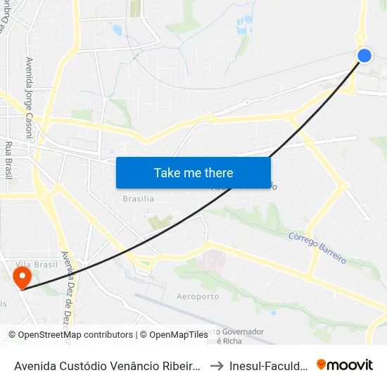 Avenida Custódio Venâncio Ribeiro, 300 to Inesul-Faculdade map