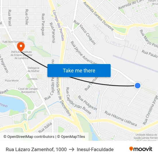 Rua Lázaro Zamenhof, 1000 to Inesul-Faculdade map