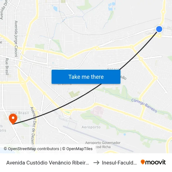 Avenida Custódio Venâncio Ribeiro, 250 to Inesul-Faculdade map